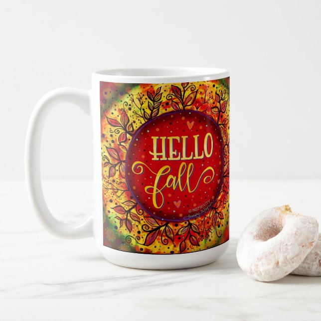 Pretty Fall Leaves Inspirivity Coffee Mug (With Donut)