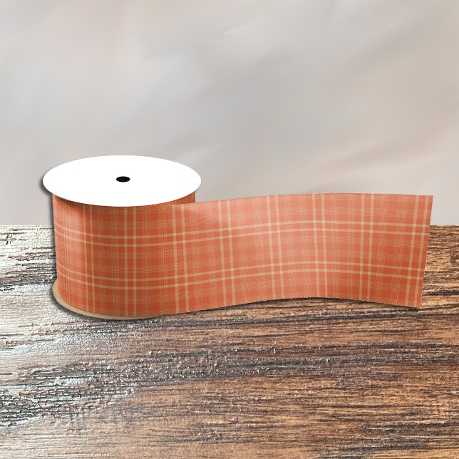 Pretty Fall Orange Tartan Pattern Ribbon Satin Ribbon (Orange ribbon with a Tartan pattern . Perfect for your fall , Halloween & Thanksgiving crafts .)