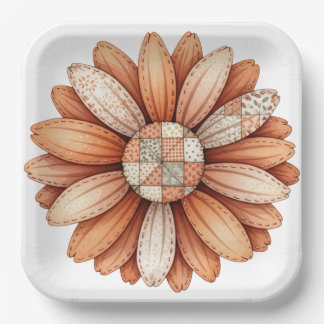 PRETTY FALL PATCHWORK LOOK AUTUMN FLOWERS PAPER PLATE