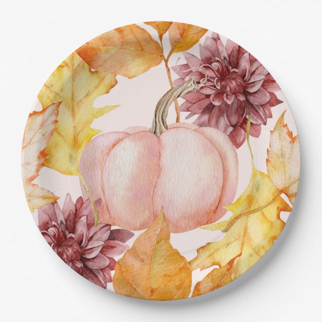 Pretty Fall Pumpkin Paper Plate (Front)