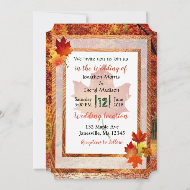 Pretty Fall Trees Themed Wedding Invitations (Front)