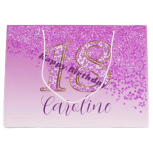 Pretty Falling Pink Glitter 18th Birthday Large Gift Bag