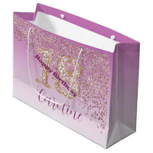 Pretty Falling Rose Gold Glitter 18th Birthday Large Gift Bag