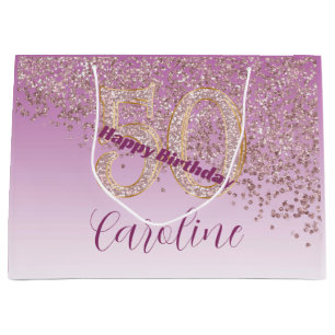 Pretty Falling Rose Gold Glitter 50th Birthday Large Gift Bag
