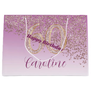 Pretty Falling Rose Gold Glitter 60th Birthday Large Gift Bag