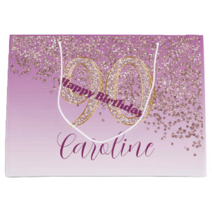 Pretty Falling Rose Gold Glitter 90th Birthday Large Gift Bag