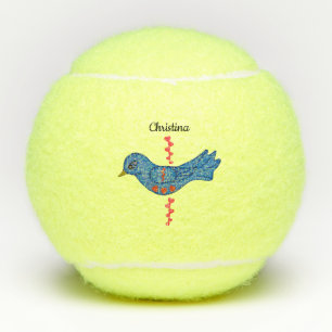 Pretty Fantasy Bluebird With Bright Red Hearts Tennis Balls