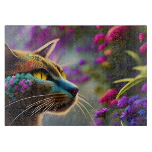 Pretty Fantasy Flower Cat   Cutting Board