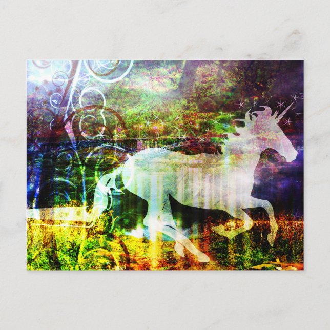 Pretty Fantasy Land Fairy Tale Unicorn Postcard (Front)