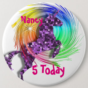 Pretty Fantasy Rainbow Unicorn Personalised Age 6 Cm Round Badge