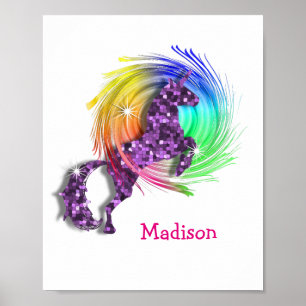 Pretty Fantasy Rainbow Unicorn Personalised Print