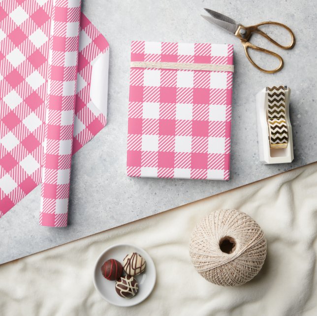 Pretty Farmhouse Pink And White Buffalo Plaid  Wrapping Paper (Crafts)