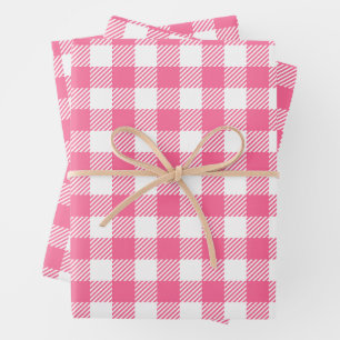 Pretty Farmhouse Pink And White Buffalo Plaid  Wrapping Paper Sheet