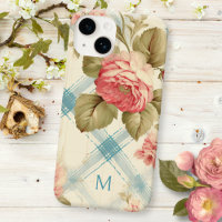 Pretty Farmhouse Rustic Monogram Pink Roses