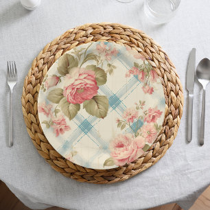 Pretty Farmhouse Rustic Pink Roses Paper Plate