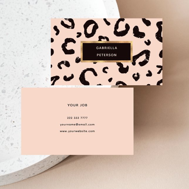 Pretty Fashion Pink Leopard Gold Frame Business Card (Creator Uploaded)