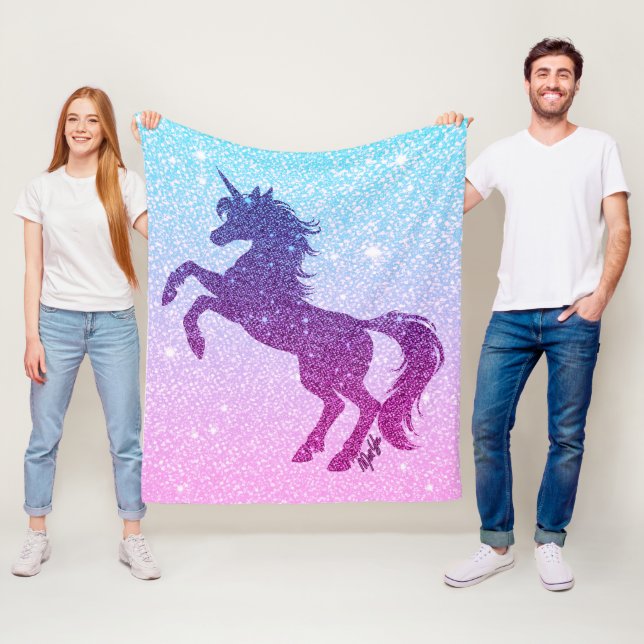Pretty Faux Glitter Unicorn Fleece Blanket MEDIUM (In Situ)