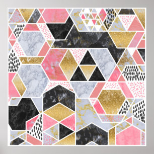 Pretty faux gold glitter marble geometric design poster