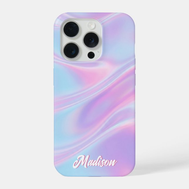 Pretty Faux Iridescent Custom Name iPhone Case (Back)