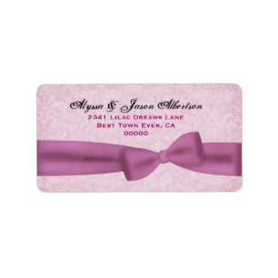 Pretty Faux Pink Bow and Damask A01 Wedding Label