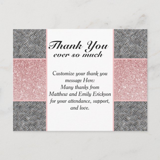 Pretty Faux Pink Glitter and Grey Fabric Postcard (Front)