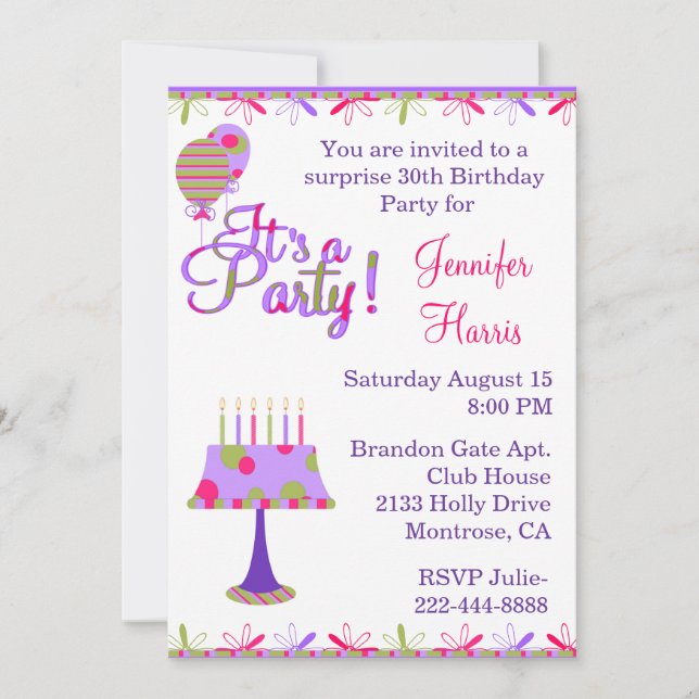 Pretty Feminine Birthday Party Invitation (Front)