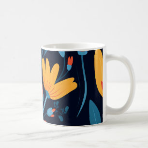 Pretty Feminine Black Floral Pattern Coffee Mug