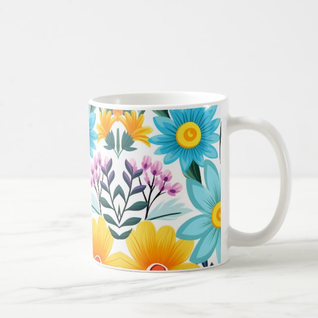 Pretty Feminine Black Floral Pattern Coffee Mug (Right)