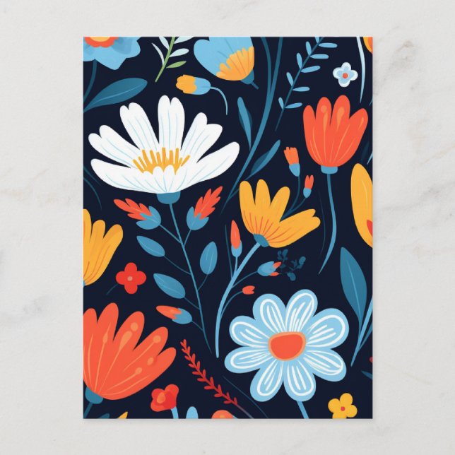 Pretty Feminine Black Floral Pattern Holiday Postcard (Front)