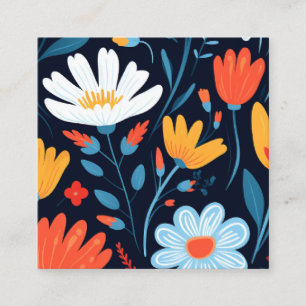 Pretty Feminine Black Floral Pattern Square Business Card