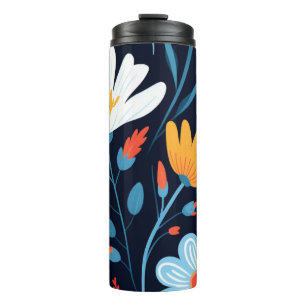 Pretty Feminine Black Floral Pattern Thermal Tumbler