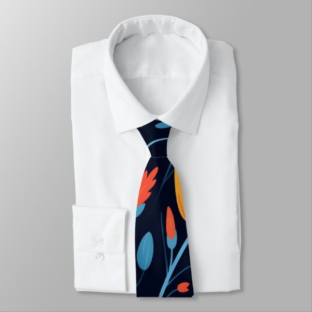 Pretty Feminine Black Floral Pattern Tie (Tied)
