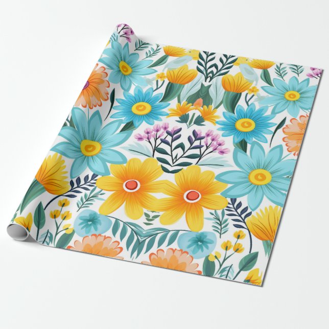 Pretty Feminine Black Floral Pattern Wrapping Paper (Unrolled)