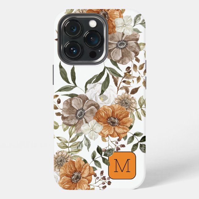 Pretty feminine floral with initial Orange border iPhone Case (Back)