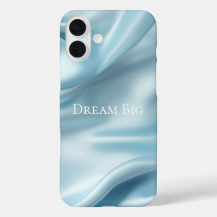 Pretty Feminine Light Blue Faux Satin iPhone 16 Plus Case