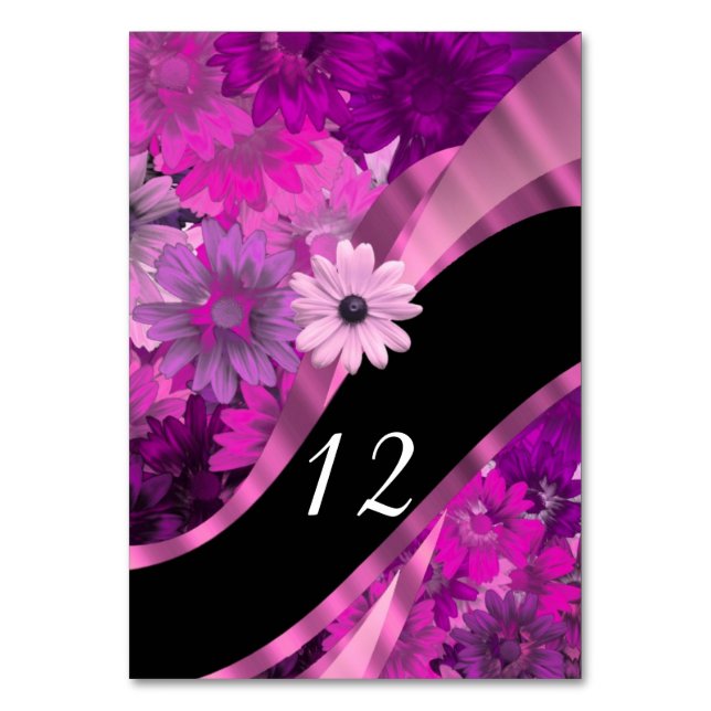 Pretty feminine magenta  floral flower pattern table number (Front)
