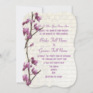 Pretty feminine mauve floral wedding invitation
