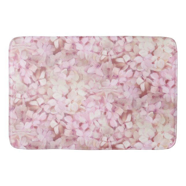 Pretty Feminine Modern Blush Pink Hydrangea Floral Bath Mat (Front)
