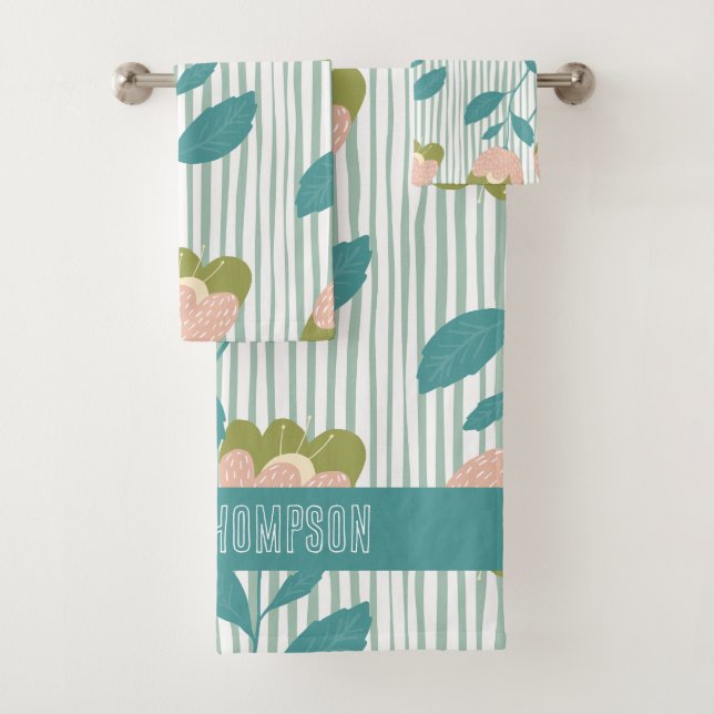 Pretty feminine monogram floral Blue pattern Bath Towel Set (Insitu)