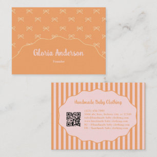 Pretty Feminine Orange Pink Bow Stripe Pattern Business Card
