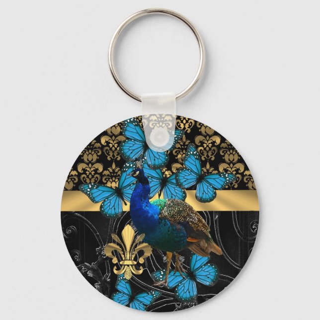 Pretty feminine peacock design key ring (Front)