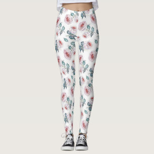 Pretty Feminine Soft Pink Roses Pattern Leggings