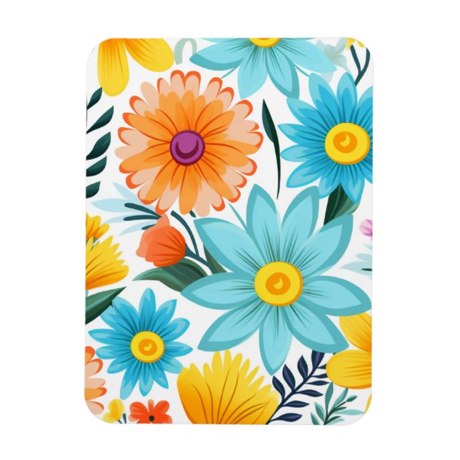 Pretty Feminine White Floral Pattern Magnet (Vertical)
