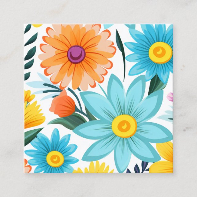 Pretty Feminine White Floral Pattern Square Business Card (Front)