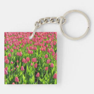 Pretty Field of Pink Tulips Key Ring