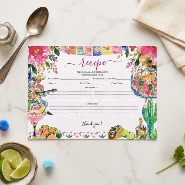 Pretty Fiesta Bridal Shower Recipe Card (Creator Uploaded)