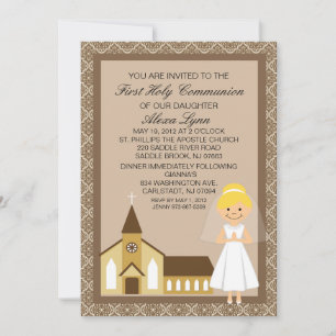 Pretty First Communion Girl By Church Invitation