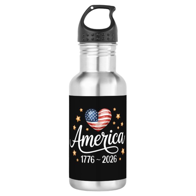 Pretty Flag Heart 1776-2026 July 4th 250th 532 Ml Water Bottle (Front)