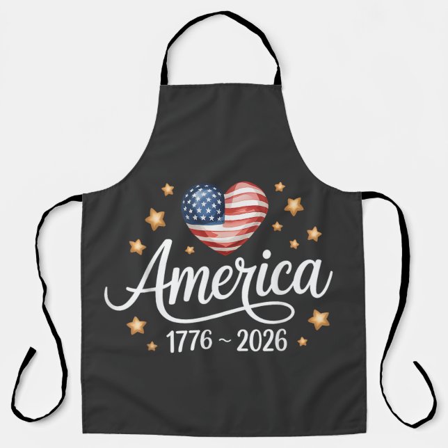 Pretty Flag Heart 1776-2026 July 4th 250th Apron (Front)