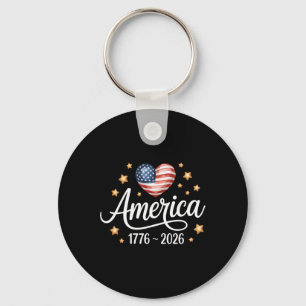 Pretty Flag Heart 1776 2026 July 4th 250th Birthda Key Ring